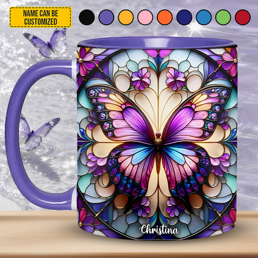 Stained Glass Butterfly - Personalized Butterfly Accent Mug