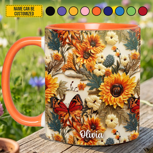 Personalized Sunflower Butterfly Accent Mug