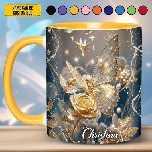Sparkle Flowers Butterflies - Personalized Butterfly Accent Mug