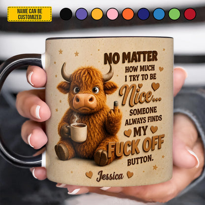 My F*ck Off Button – Personalized Highland Cow Accent Mug