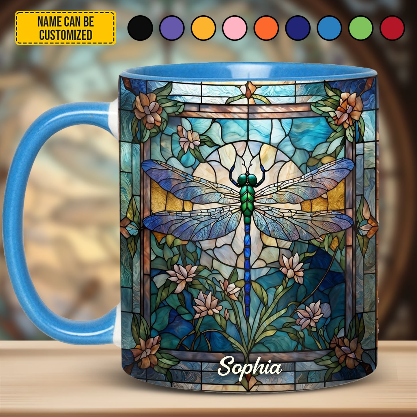 Personalized Stained Glass Dragonfly Accent Mug