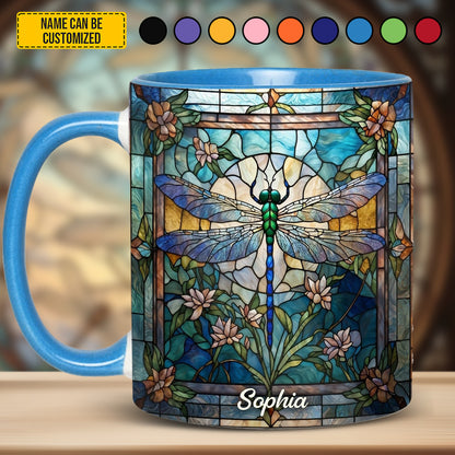 Personalized Stained Glass Dragonfly Accent Mug