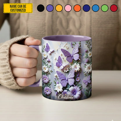 Personalized Beautiful Butterfly Floral Accent Mug
