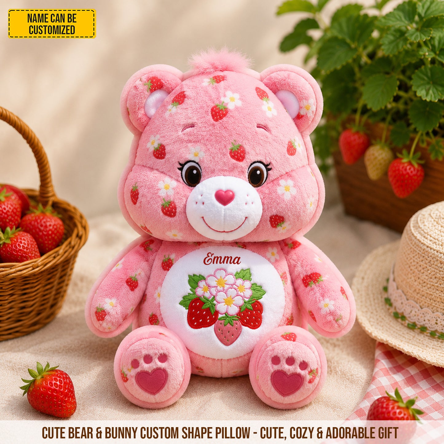 Personalized Cute Bear & Bunny Custom Shaped Pillow
