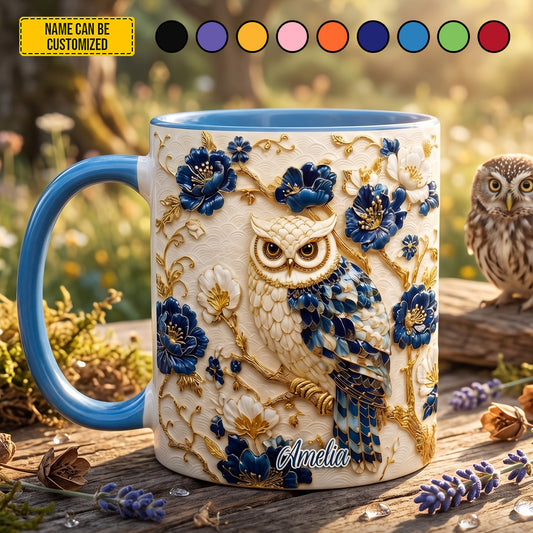 Personalized Owl Floral Accent Mug