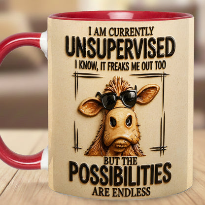 I Am Currently Unsupervised - Personalized Cow Accent Mug