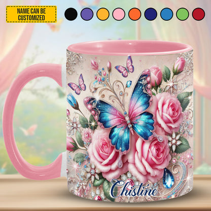 Personalized Butterfly & Rose Accent Mug