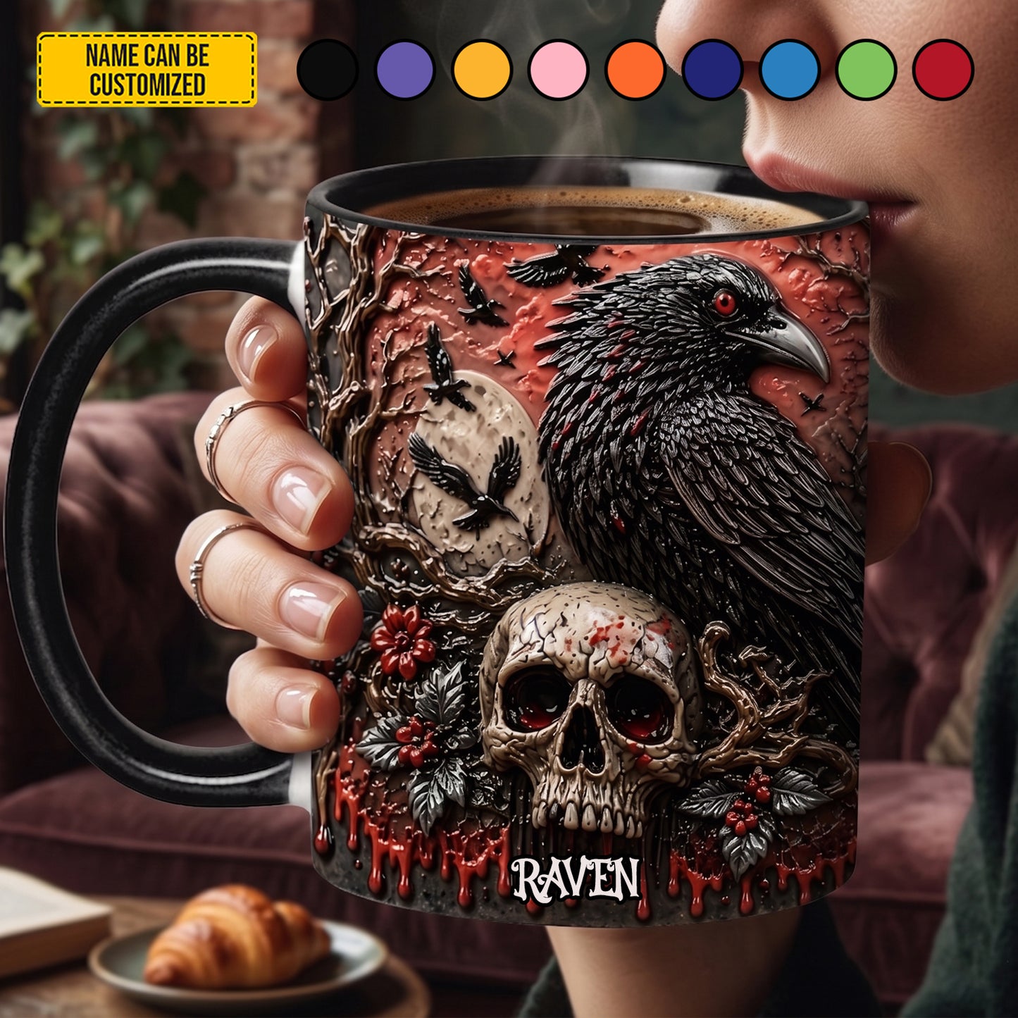 Personalized Raven Gothic Accent Mug