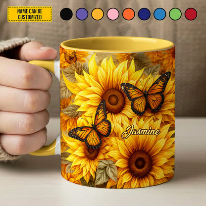 Butterfly Sunflower - Personalized Sunflower Accent Mug