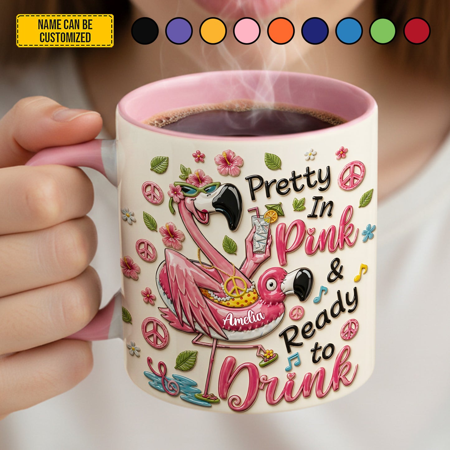 Pretty In Pink - Personalized Flamingo Accent Mug