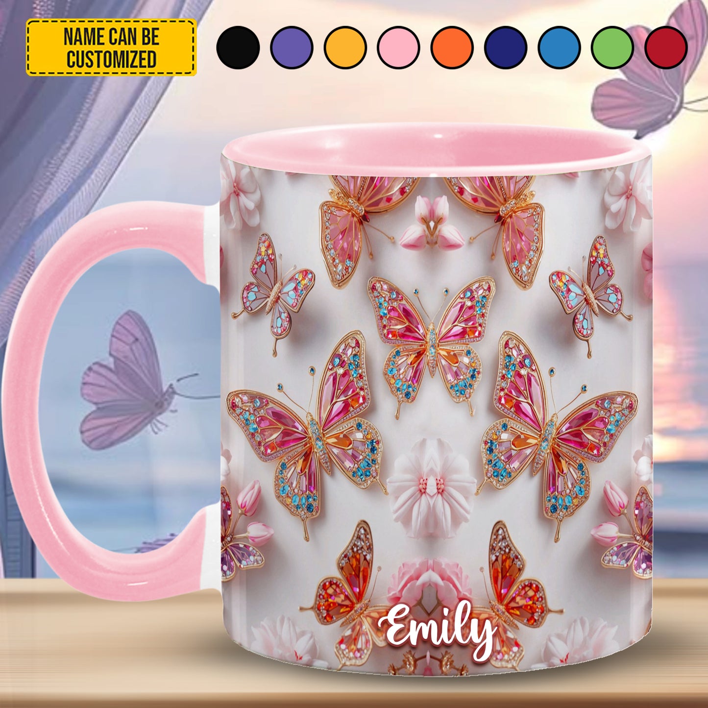Colorful Butterflies - Personalized Butterfly Accent Mug