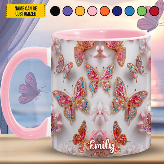 Colorful Butterflies - Personalized Butterfly Accent Mug