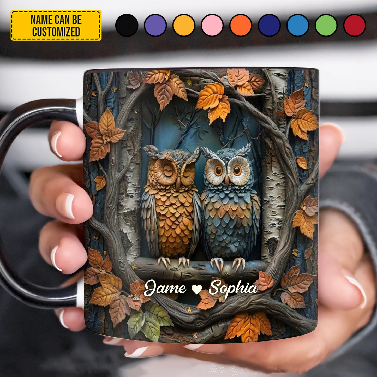Cute Couple Owl In Tree - Personalized Owl Accent Mug