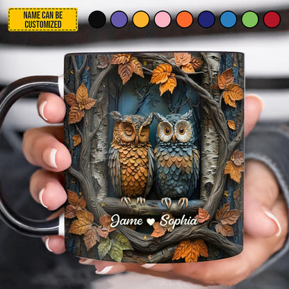 Cute Couple Owl In Tree - Personalized Owl Accent Mug