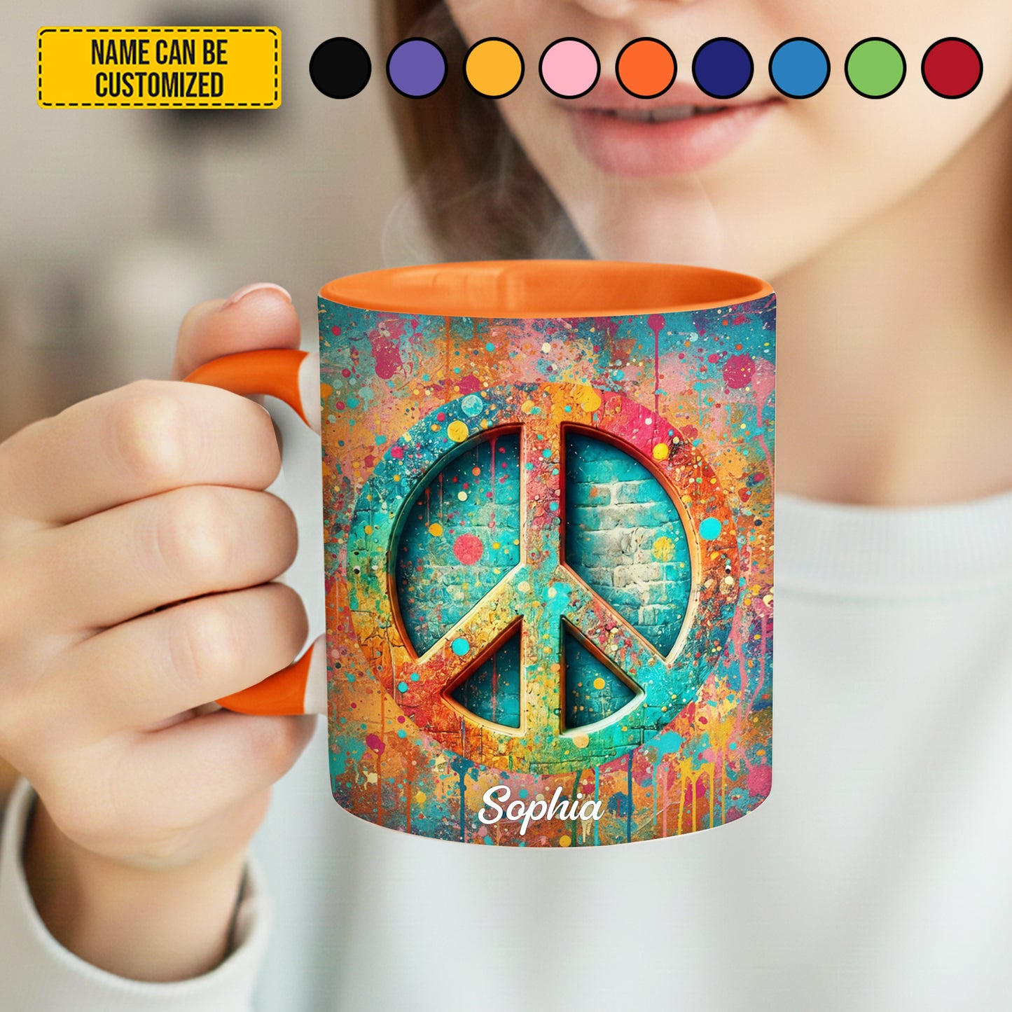 Personalized Hippie Symbol Accent Mug