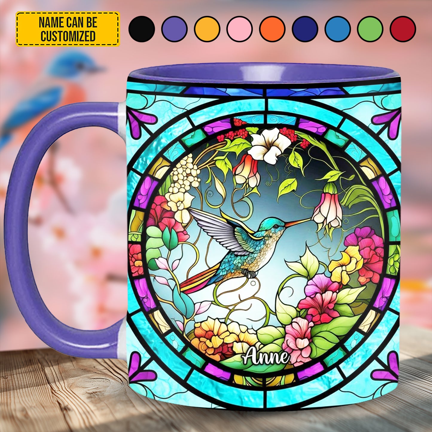 Stained Glass Hummingbird - Personalized Accent Mug