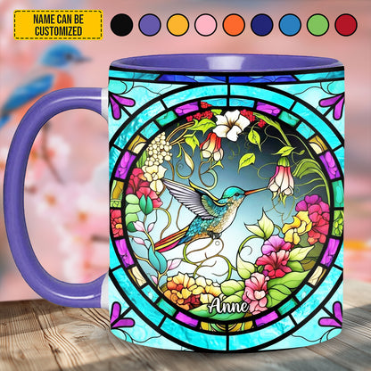 Stained Glass Hummingbird - Personalized Accent Mug