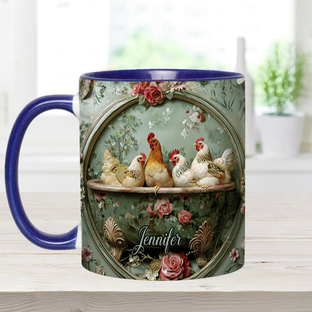 Floral Chicken - Personalized Chicken Accent Mug