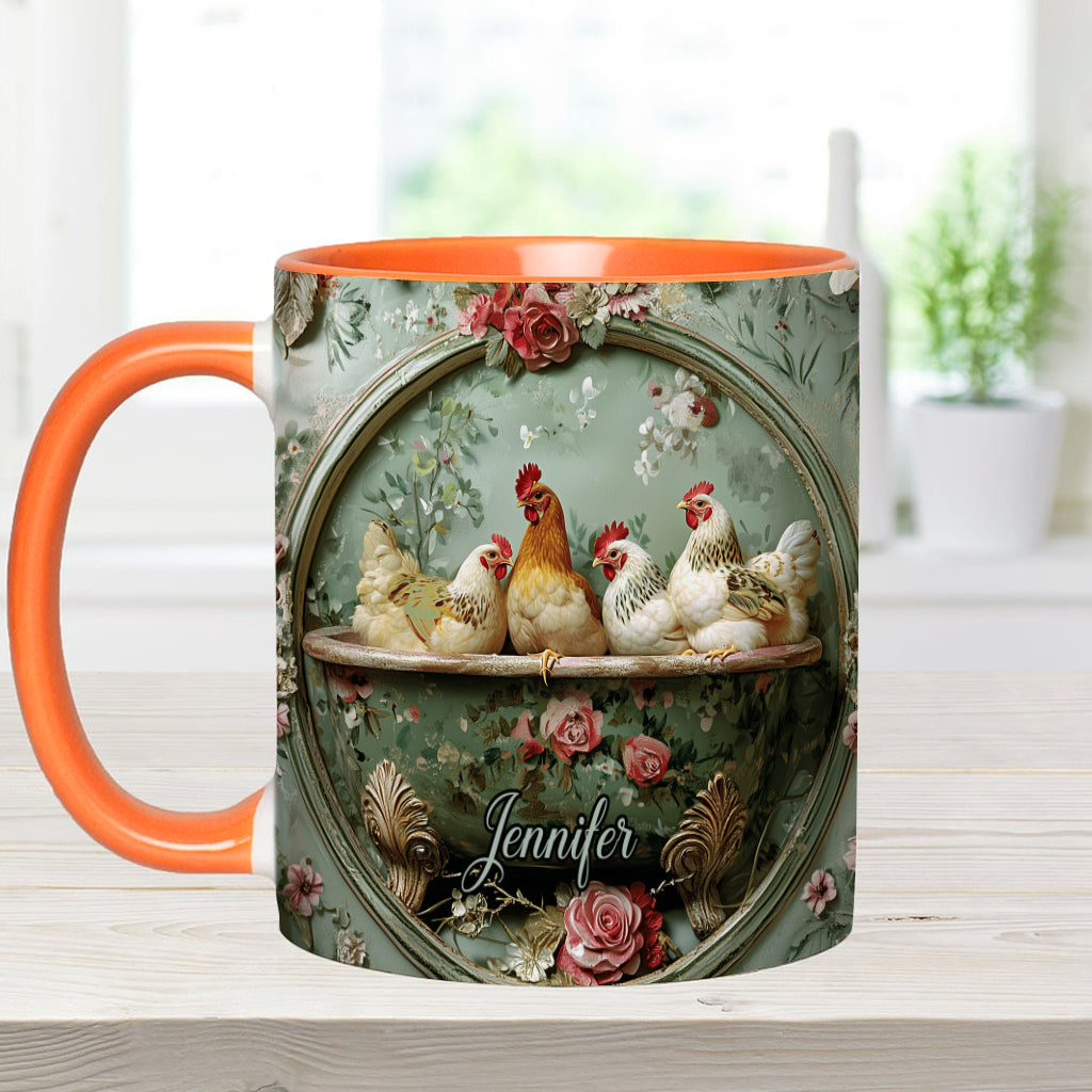 Floral Chicken - Personalized Chicken Accent Mug