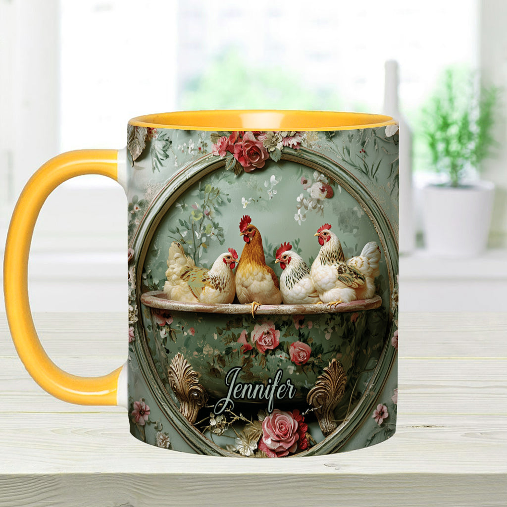 Floral Chicken - Personalized Chicken Accent Mug