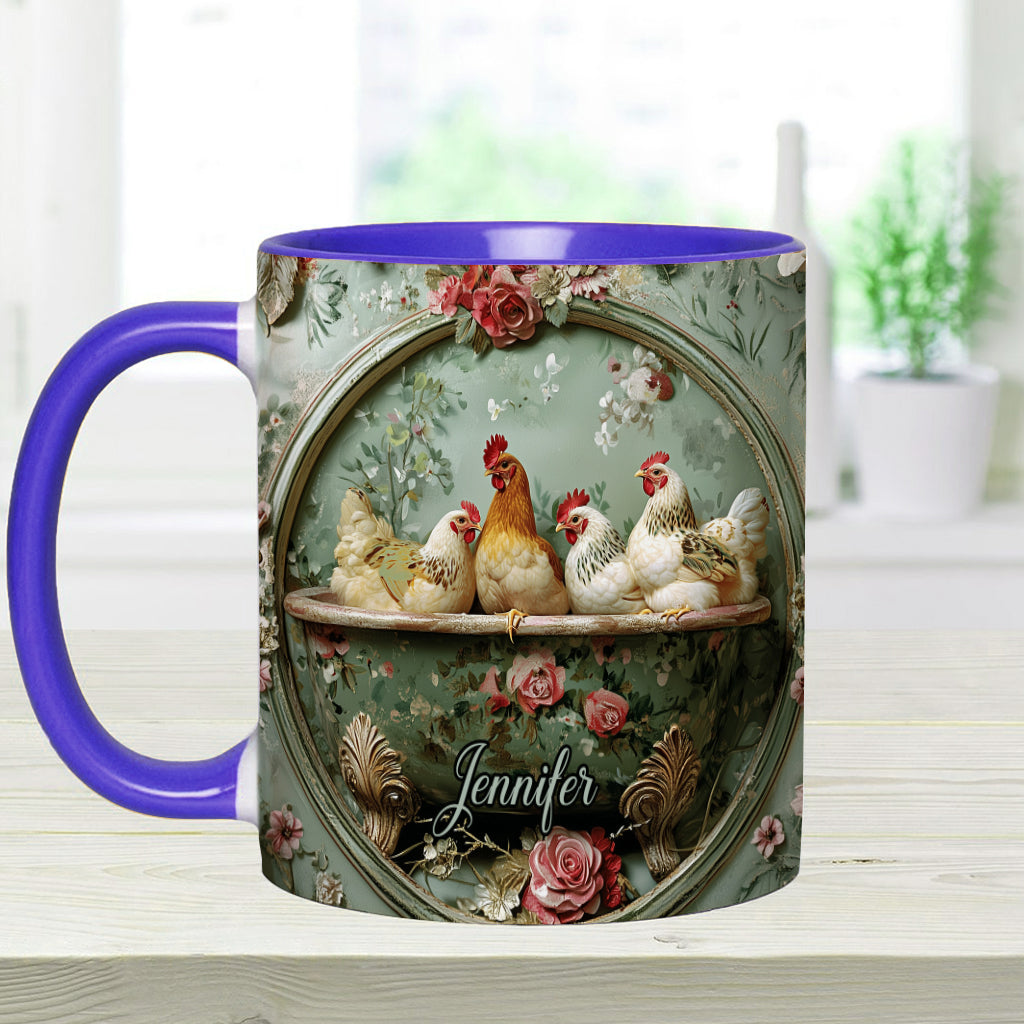 Floral Chicken - Personalized Chicken Accent Mug