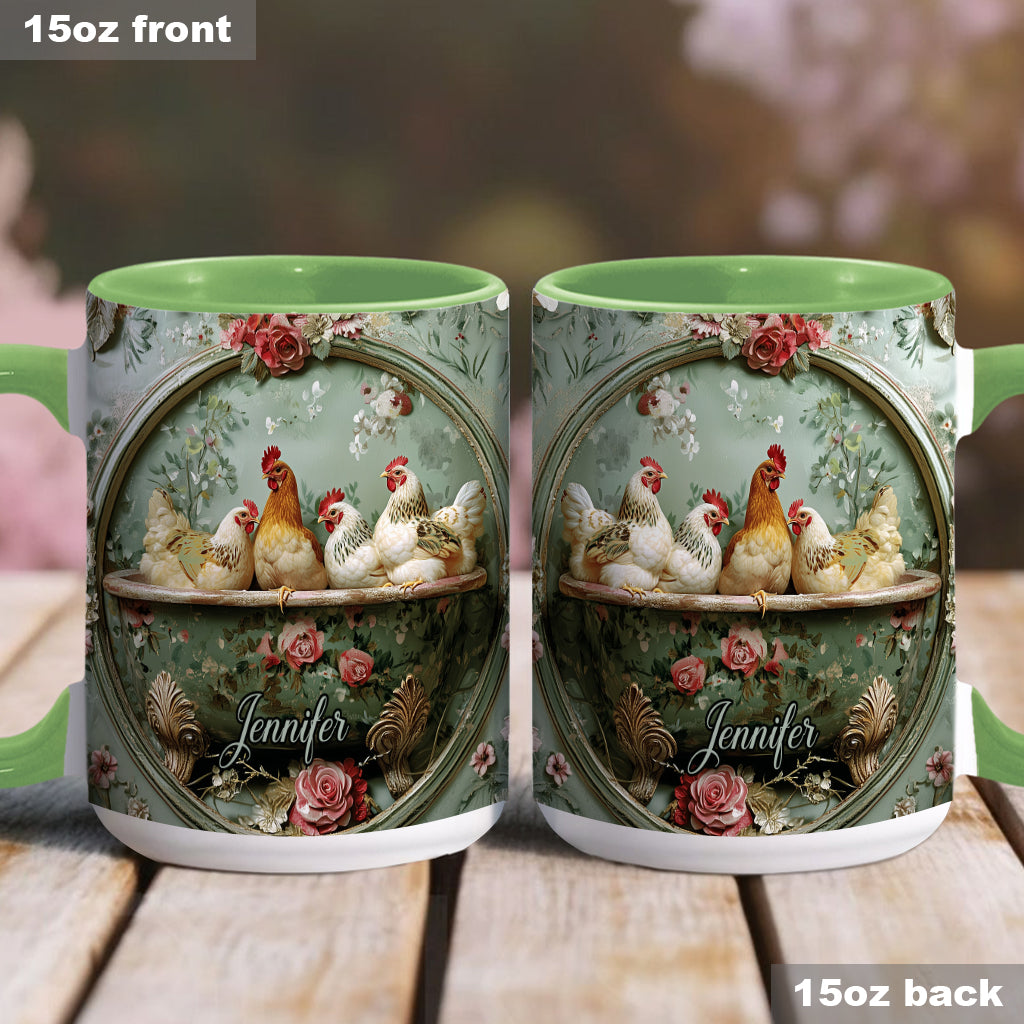 Floral Chicken - Personalized Chicken Accent Mug