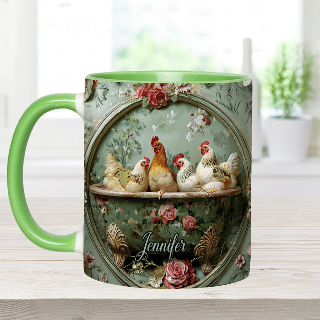 Floral Chicken - Personalized Chicken Accent Mug