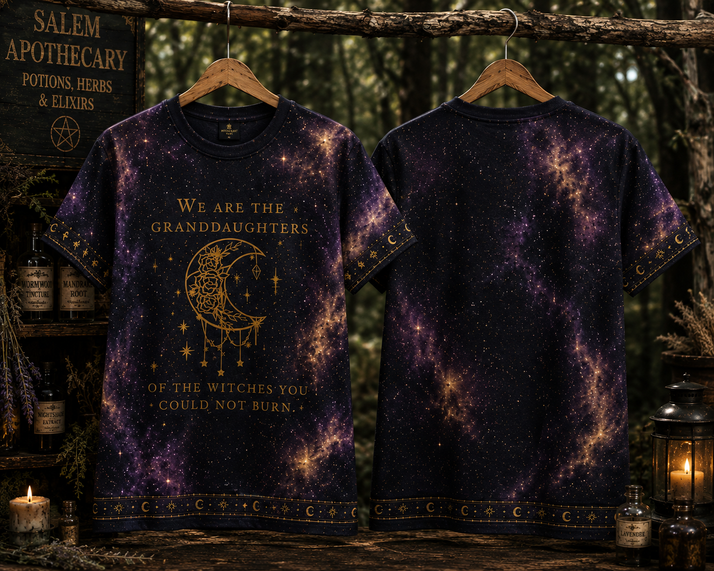 We Are The Granddaughters Of The Witches Hoodie – Celestial Witchy Salem All Over Print Shirt