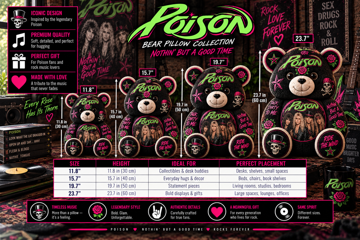 Poison Bear Custom Shaped Pillow – Nothin’ But a Good Time Music Fan Gift, Glam Rock Collectible