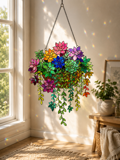 Succulent  Colorful Window Hanging Suncatcher Acrylic