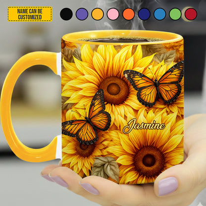 Butterfly Sunflower - Personalized Sunflower Accent Mug