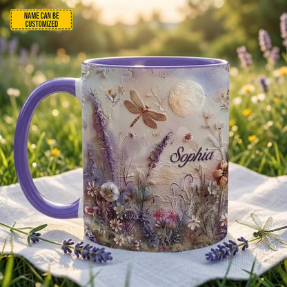 Flower and Dragonfly - Personalized Dragonfly Accent Mug