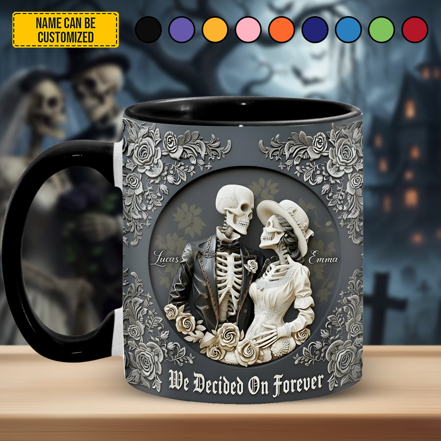 Skull Couple - Personalized Couple Accent Mug, Gift For Couple