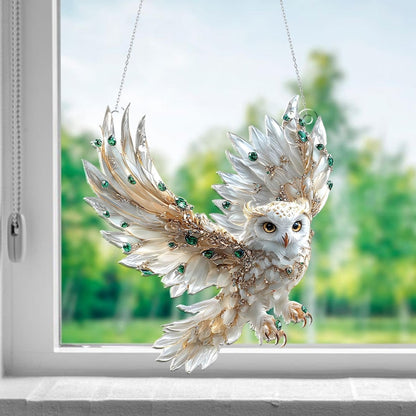 White Owl Acrylic Window Hanging