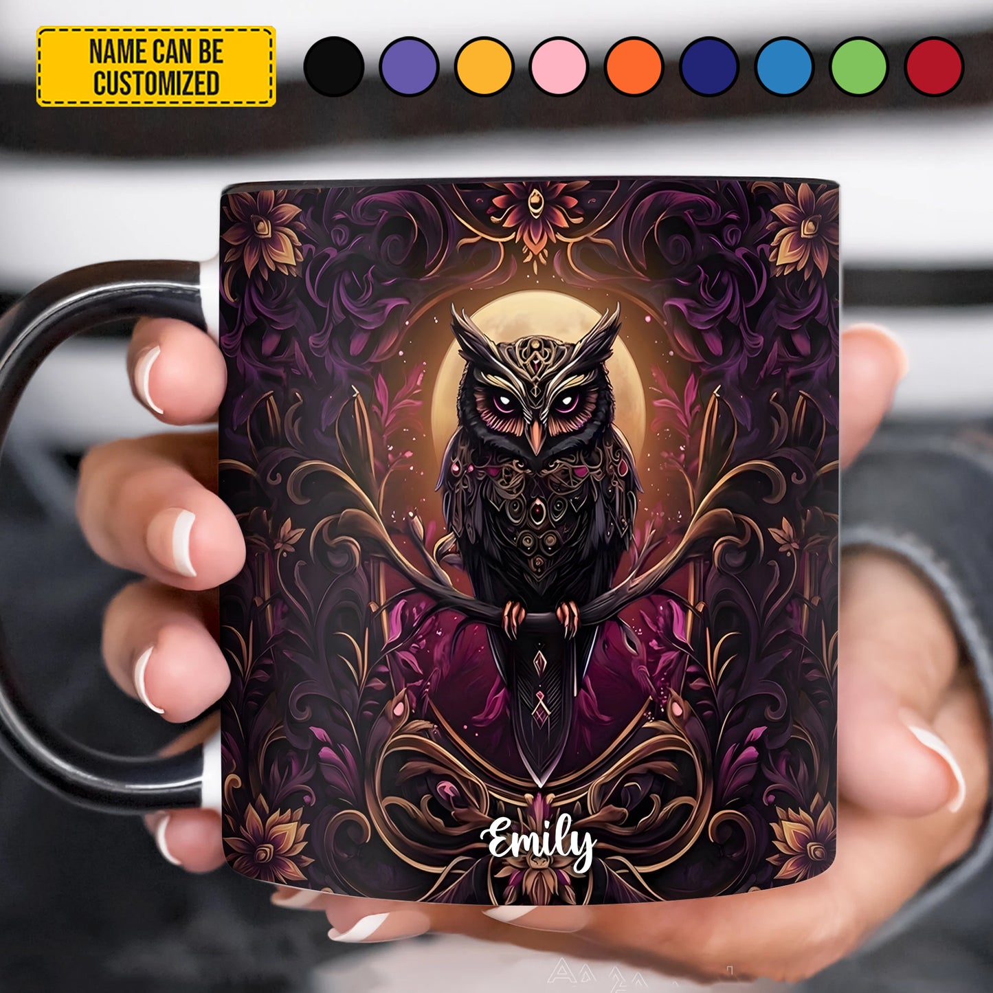 Personalized Gothic Owl Accent Mug