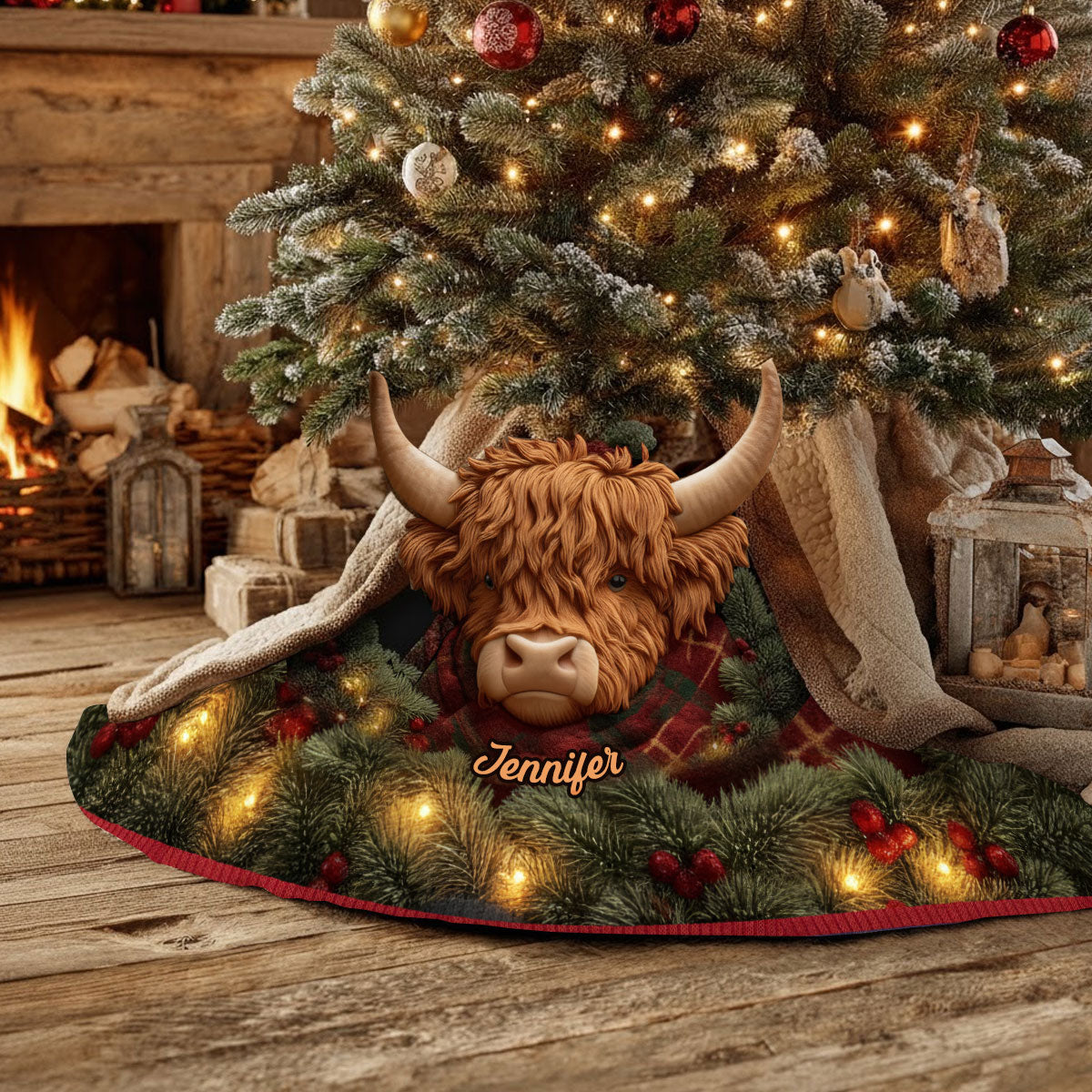 Personalized Highland Cow Shaped Tree Skirt