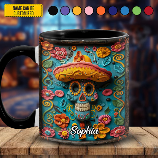 Personalized Sugar Skull Flower Accent Mug