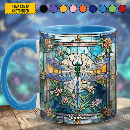 Personalized Stained Glass Dragonfly Accent Mug