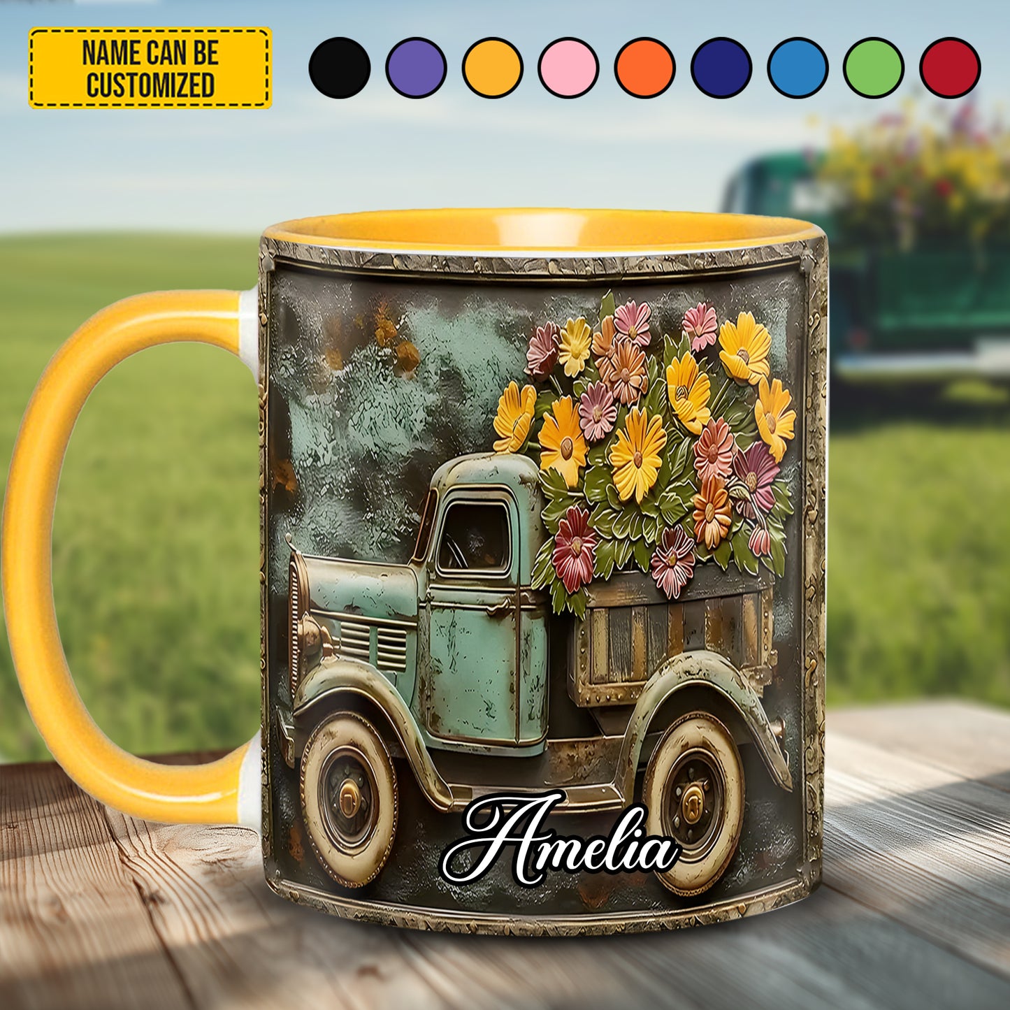 Truck and Flower - Personalized Accent Mug
