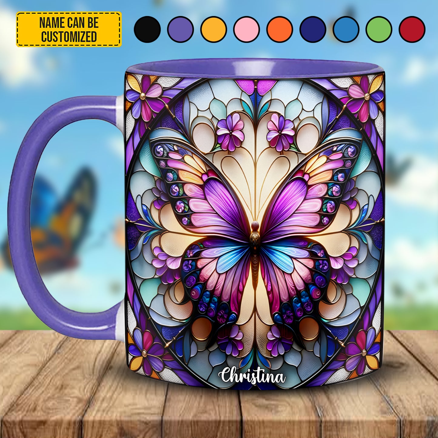 Stained Glass Butterfly - Personalized Butterfly Accent Mug