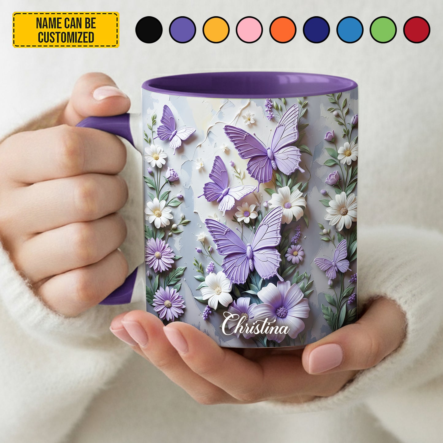 Personalized Beautiful Butterfly Floral Accent Mug