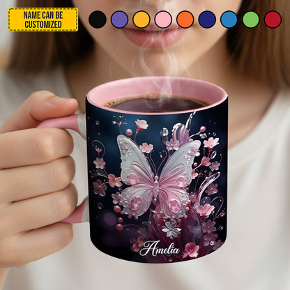 Flowers Butterflies - Personalized Butterfly Accent Mug