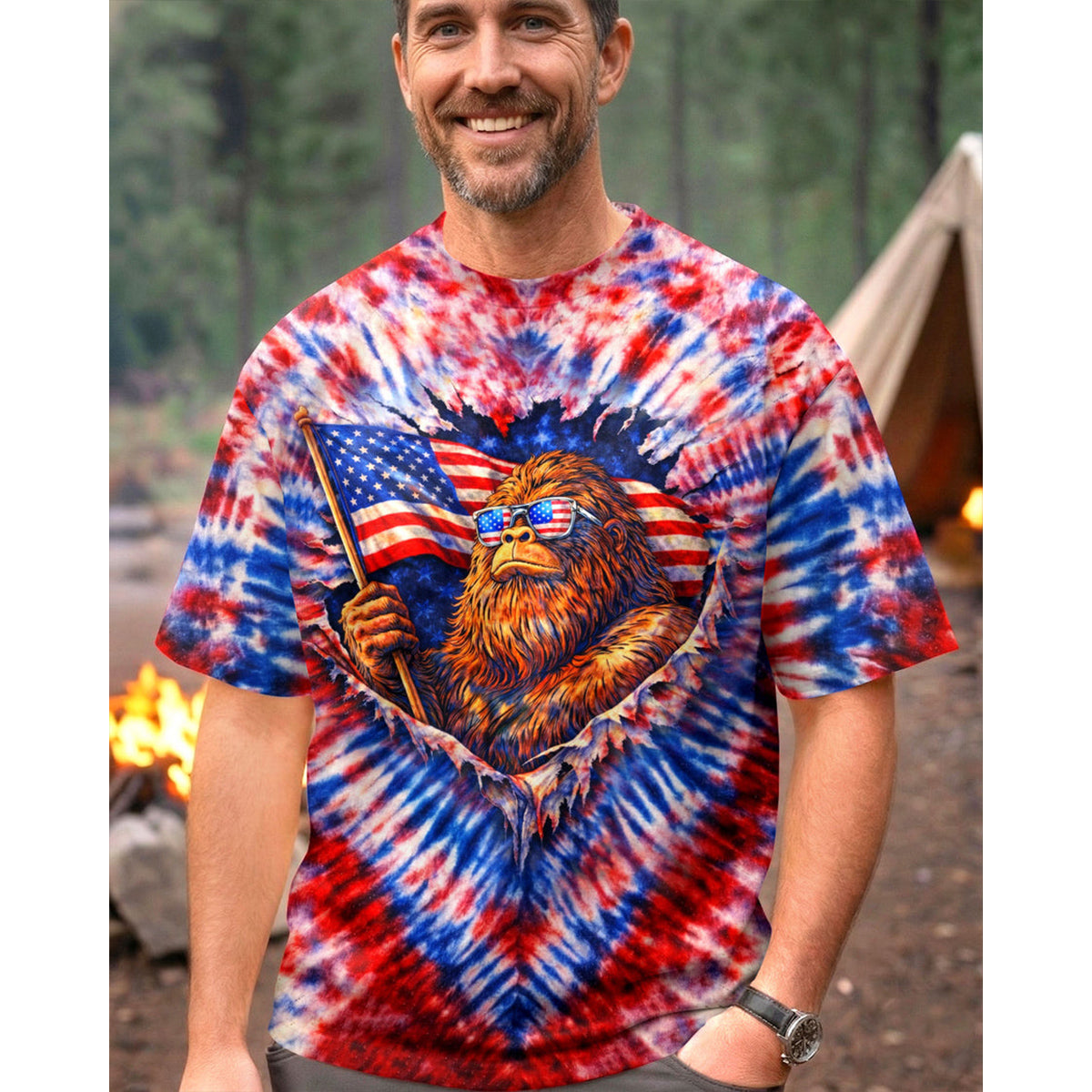 BIGFOOT RED WHITE & BLUE SWIRL ALL OVER PRINT SHIRT