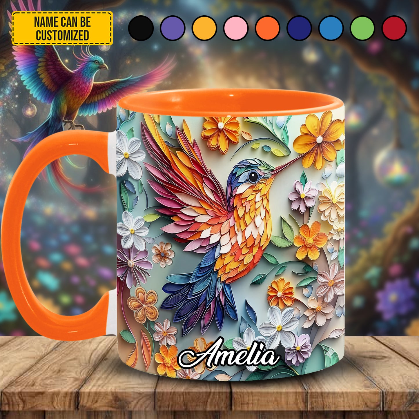 Personalized Colorful Hummingbird Accent Mug
