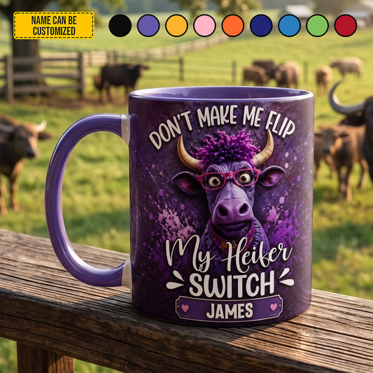 Don't Make Me Flip - Personalized Cow Accent Mug