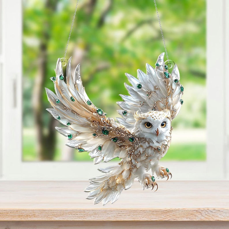 White Owl Acrylic Window Hanging