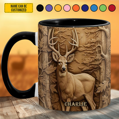 Deer Hunting In Forest - Personalized Hunting Accent Mug