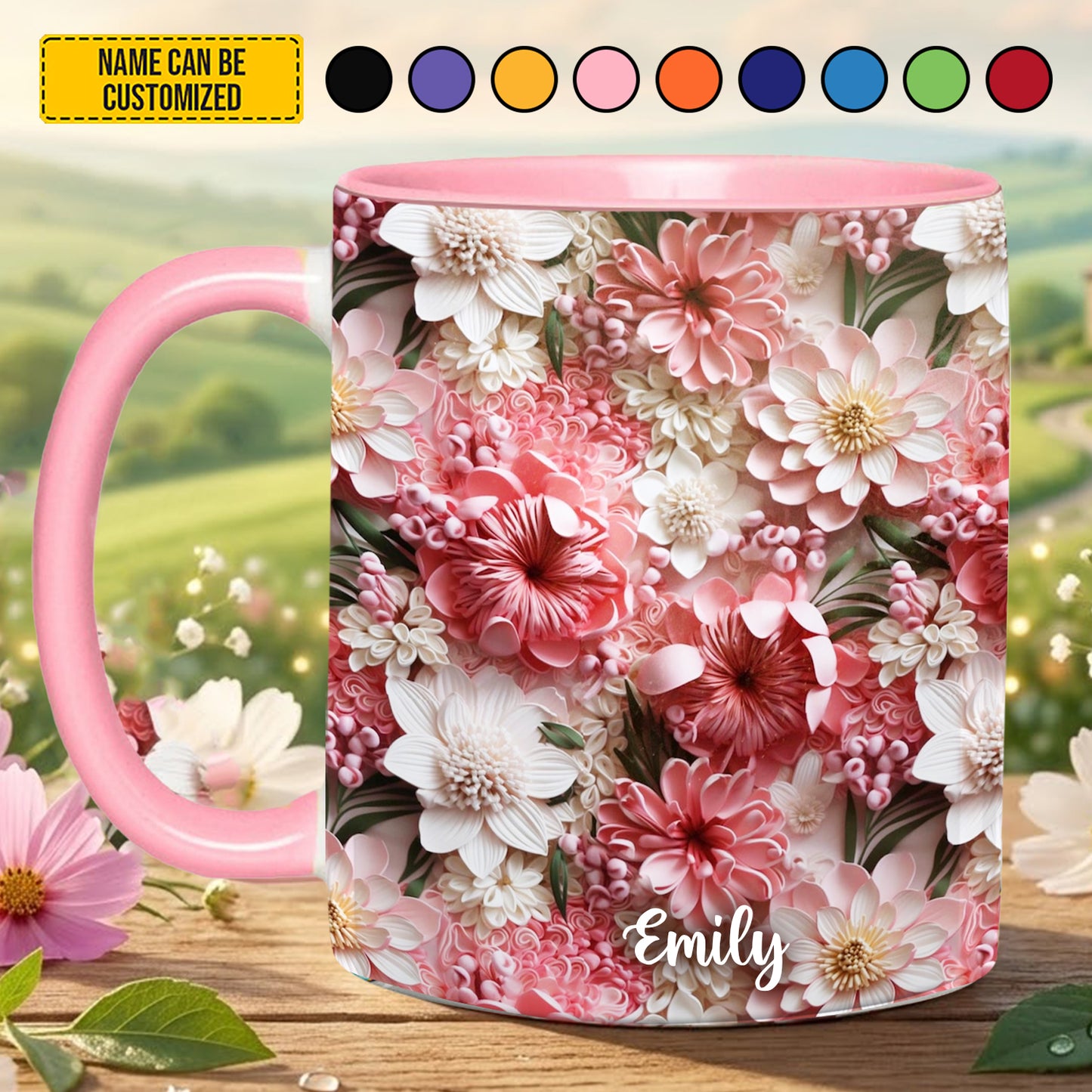 Personalized Colorful Wildflowers Accent Mug