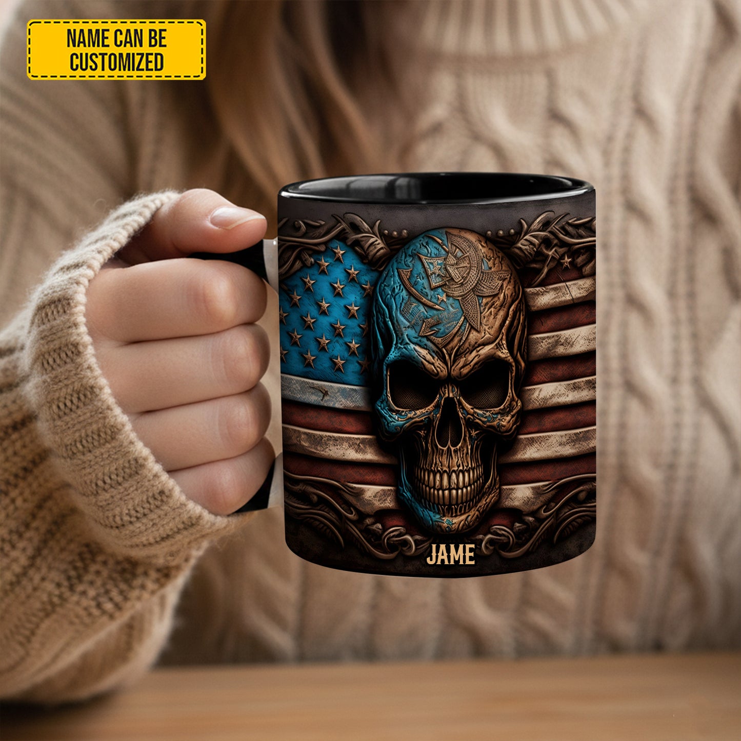 Personalized Patriotic Skull Accent Mug