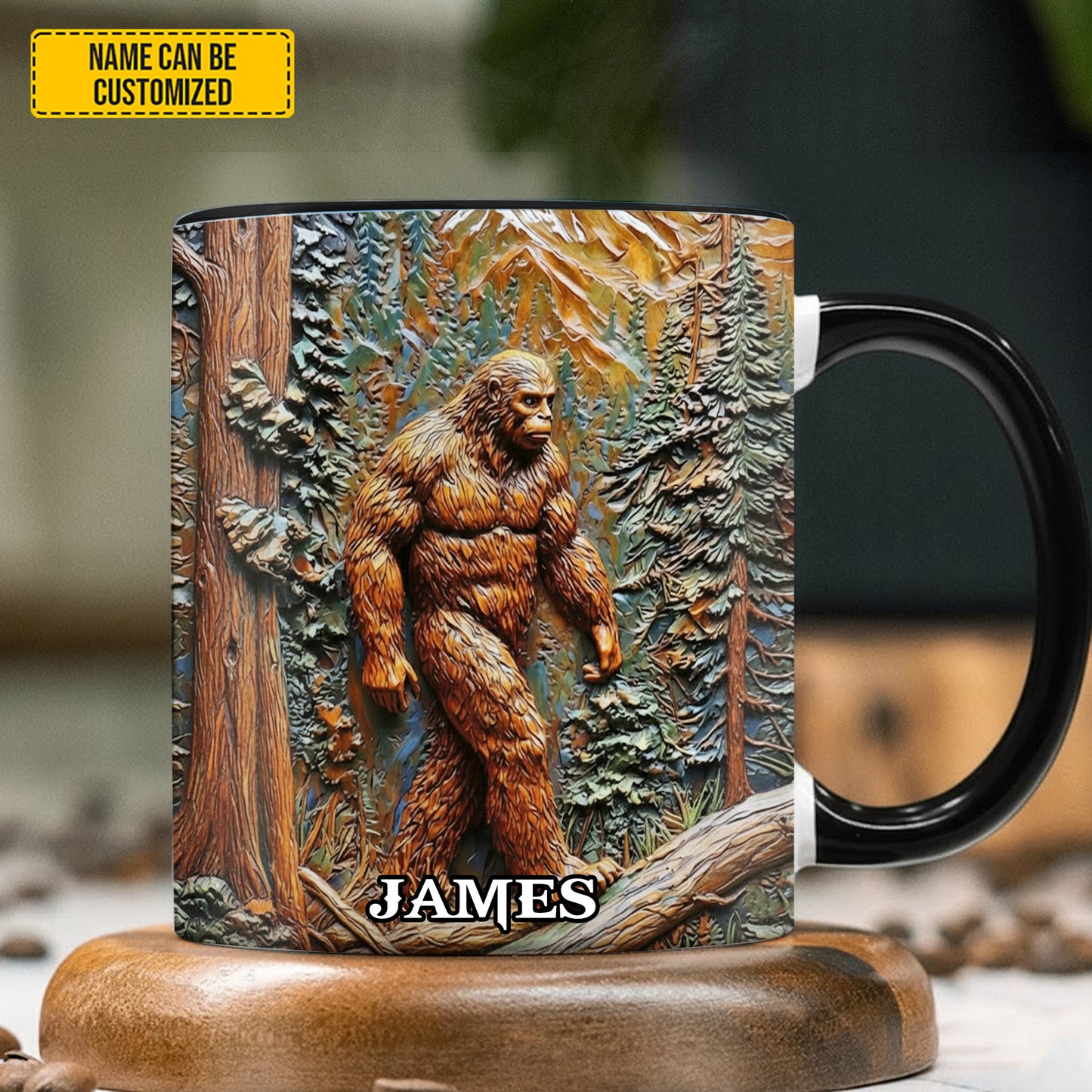 Bigfoot In Forest - Personalized Bigfoot Accent Mug